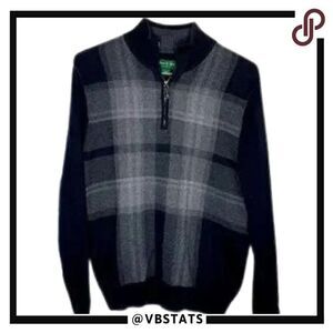 Medium David Taylor Black and Gray Plaid 1/4 Zip Top